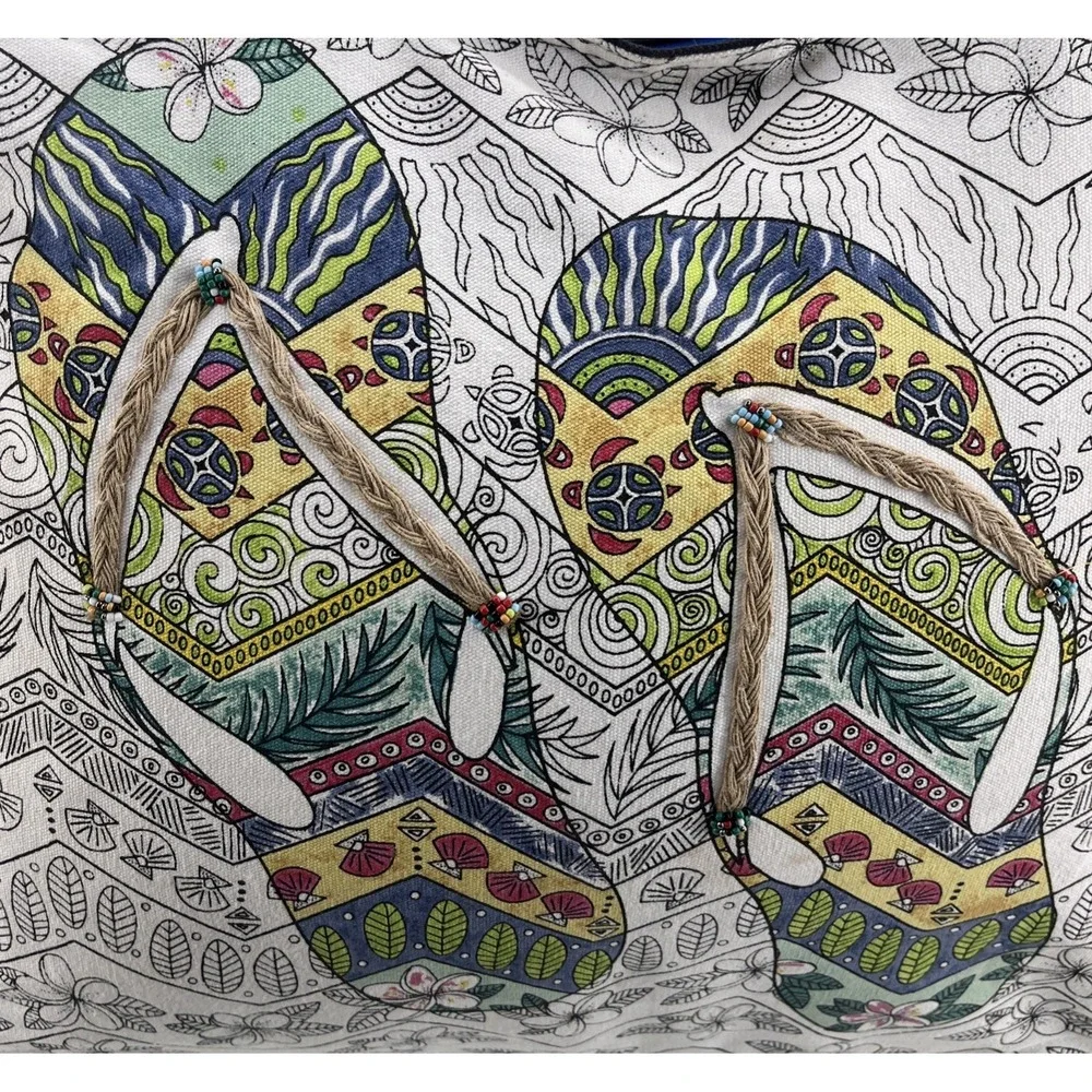 Stephanie Kiker‎ Tote Shoulder Bag Beach Flip Flop Design Colorful Large Duffle